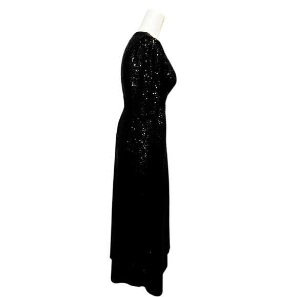 Aidan Mattox Black Sequin Jordana Flutter-Sleeve Wrap Gown, 8 - Picture 11 of 16